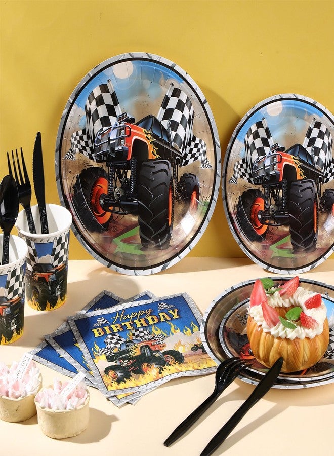 Skybooly 171 Pcs Monster Truck Party Supplies Serves for 24 Guests Monster Truck Birthday Decorations Set Include Banner Plates Napkins Cup Tablecloth for Car Themed Birthday Party Decorations - Image 2